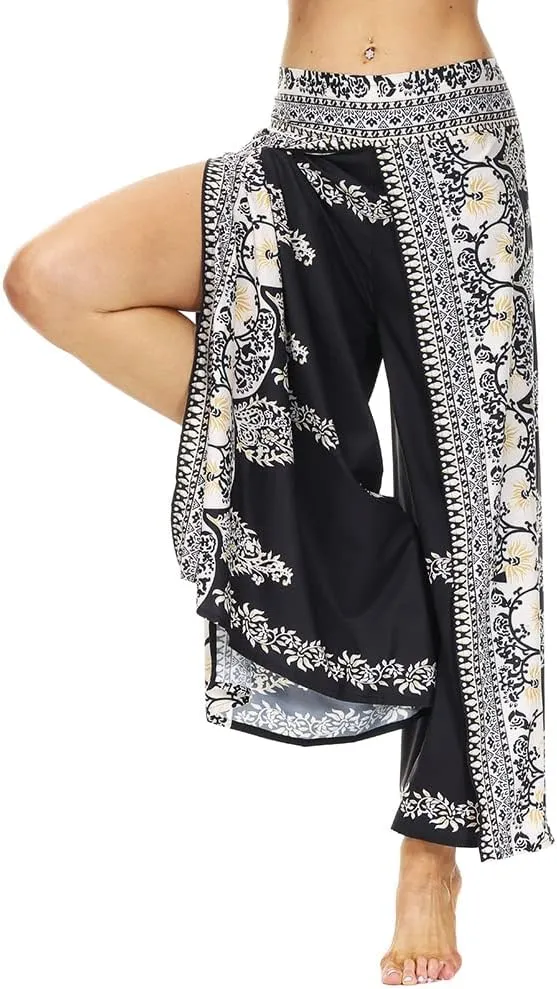 Ainuno Boho Pants Wide Leg Palazzo Pants with Slits for Women Flowy Hippie Pants Thin