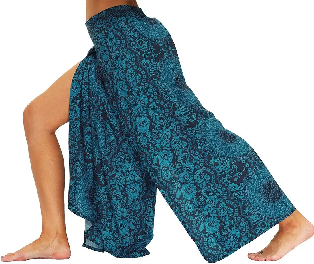 Ainuno Boho Pants Wide Leg Palazzo Pants with Slits for Women Flowy Hippie Pants Thin