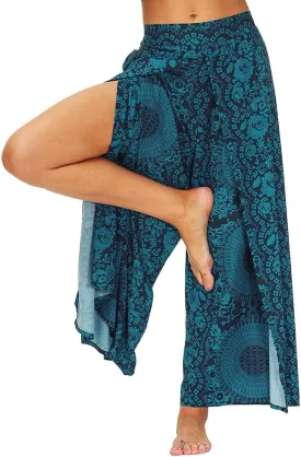 Ainuno Boho Pants Wide Leg Palazzo Pants with Slits for Women Flowy Hippie Pants Thin