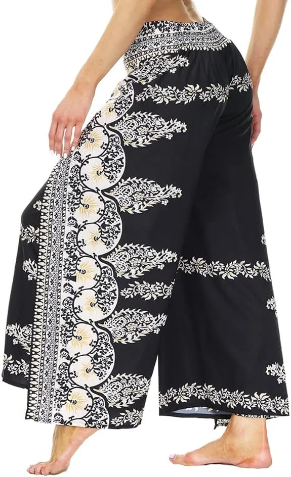 Ainuno Boho Pants Wide Leg Palazzo Pants with Slits for Women Flowy Hippie Pants Thin