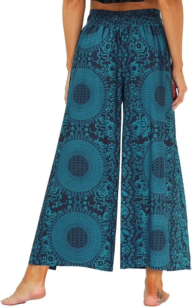 Ainuno Boho Pants Wide Leg Palazzo Pants with Slits for Women Flowy Hippie Pants Thin