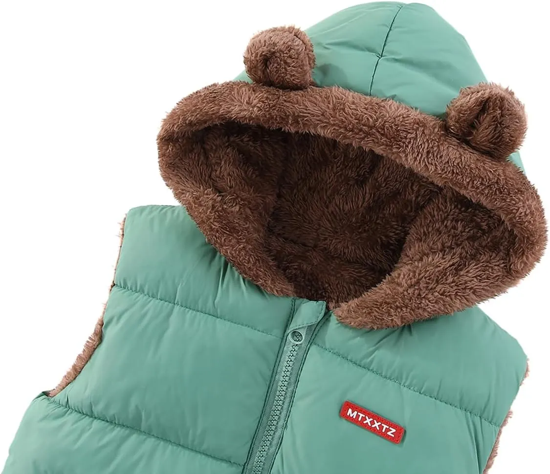 AIWUHE Toddler Boys Girls Hooded Puffer Vest Padded Warm Winter Jacket Sleeveless Bear ears Zipper Up Coat with pocket 1-7Y