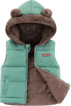 AIWUHE Toddler Boys Girls Hooded Puffer Vest Padded Warm Winter Jacket Sleeveless Bear ears Zipper Up Coat with pocket 1-7Y