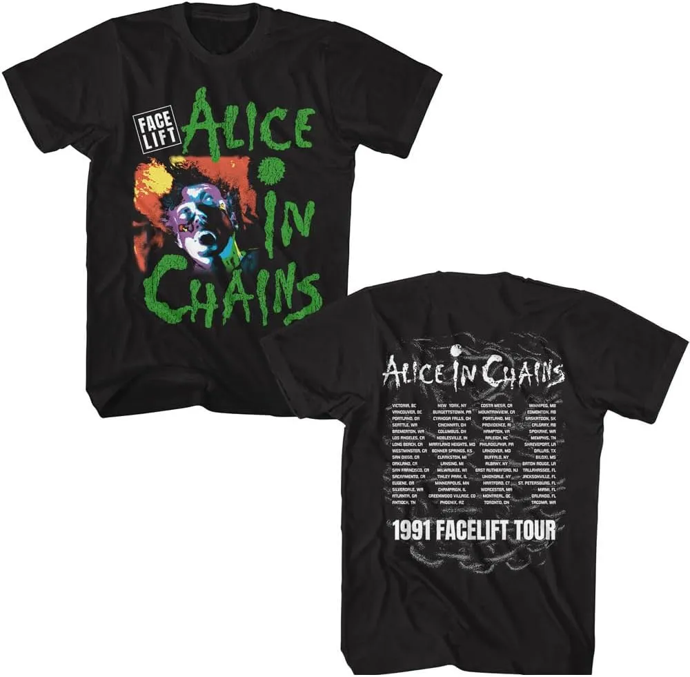 Alice in Chains Facelift Tour '91 Front & Back Print Adult Short Sleeve T Shirt Vintage Style Graphic Tee