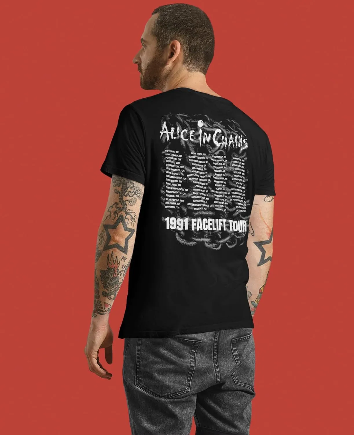 Alice in Chains Facelift Tour '91 Front & Back Print Adult Short Sleeve T Shirt Vintage Style Graphic Tee