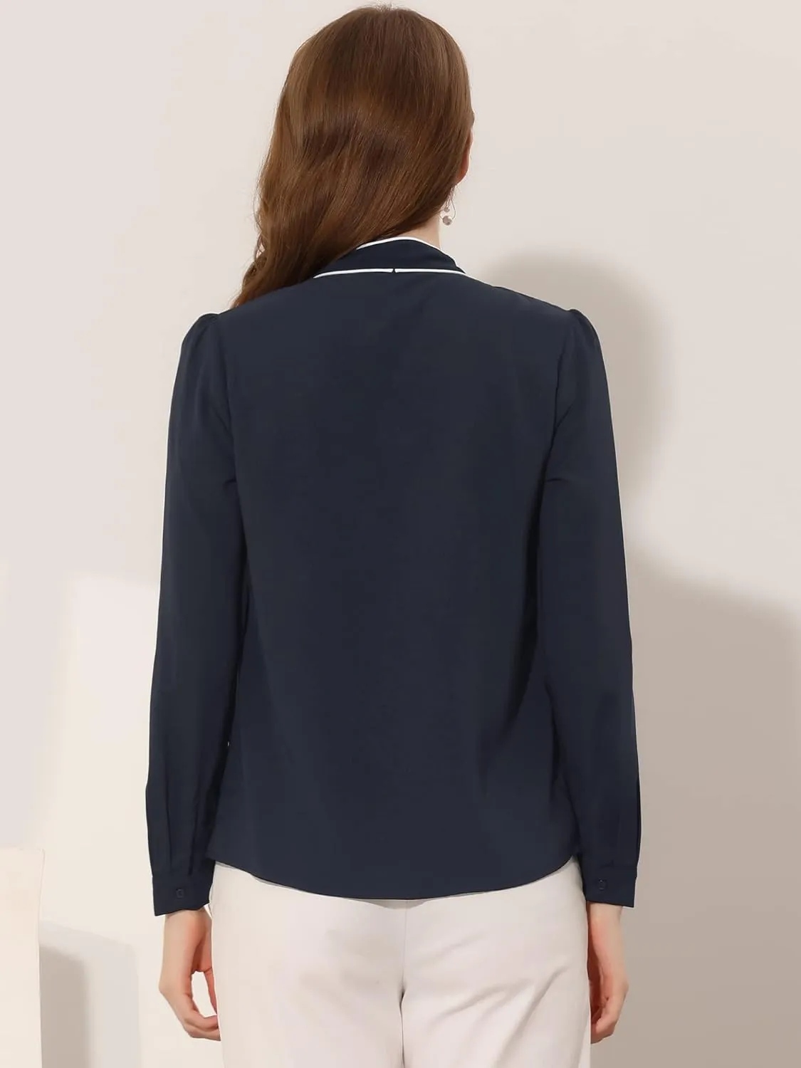 Allegra K Women's Bow Tie Blouse Button Down Long Sleeve Business Casual Work Shirt Top