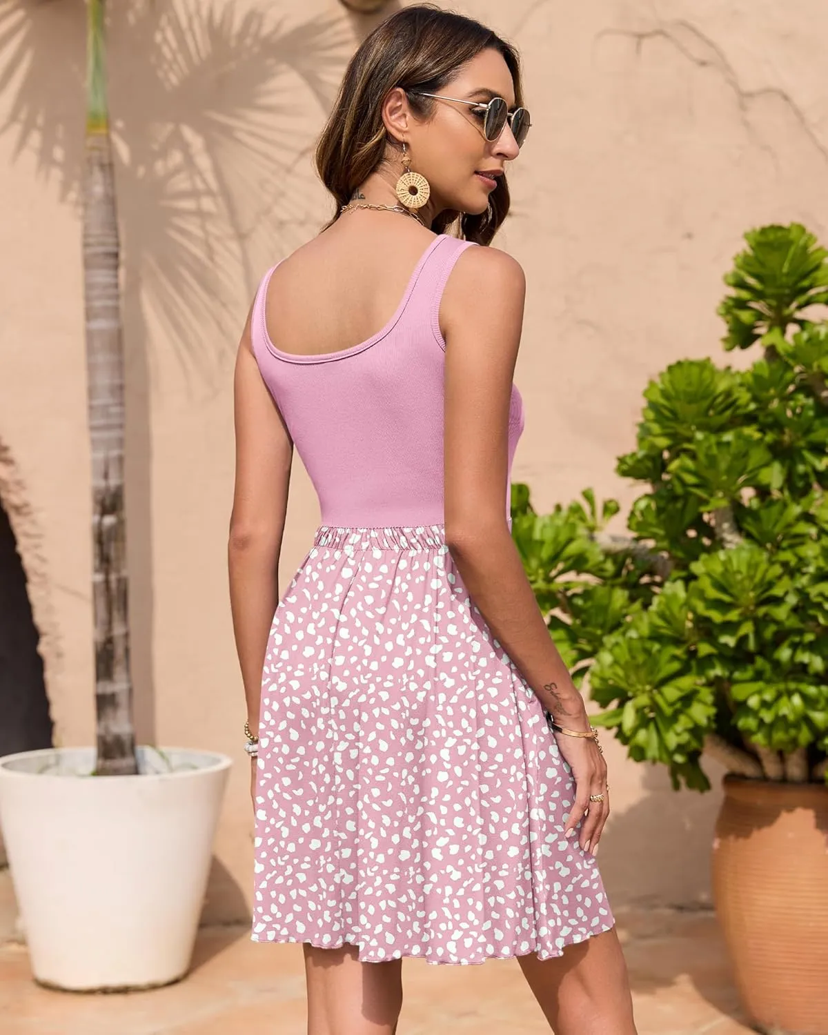 AUSELILY Womens Summer Dresses 2025 Flowy Sleeveless Sundress Casual Square Collar Beach Dress with Pockets