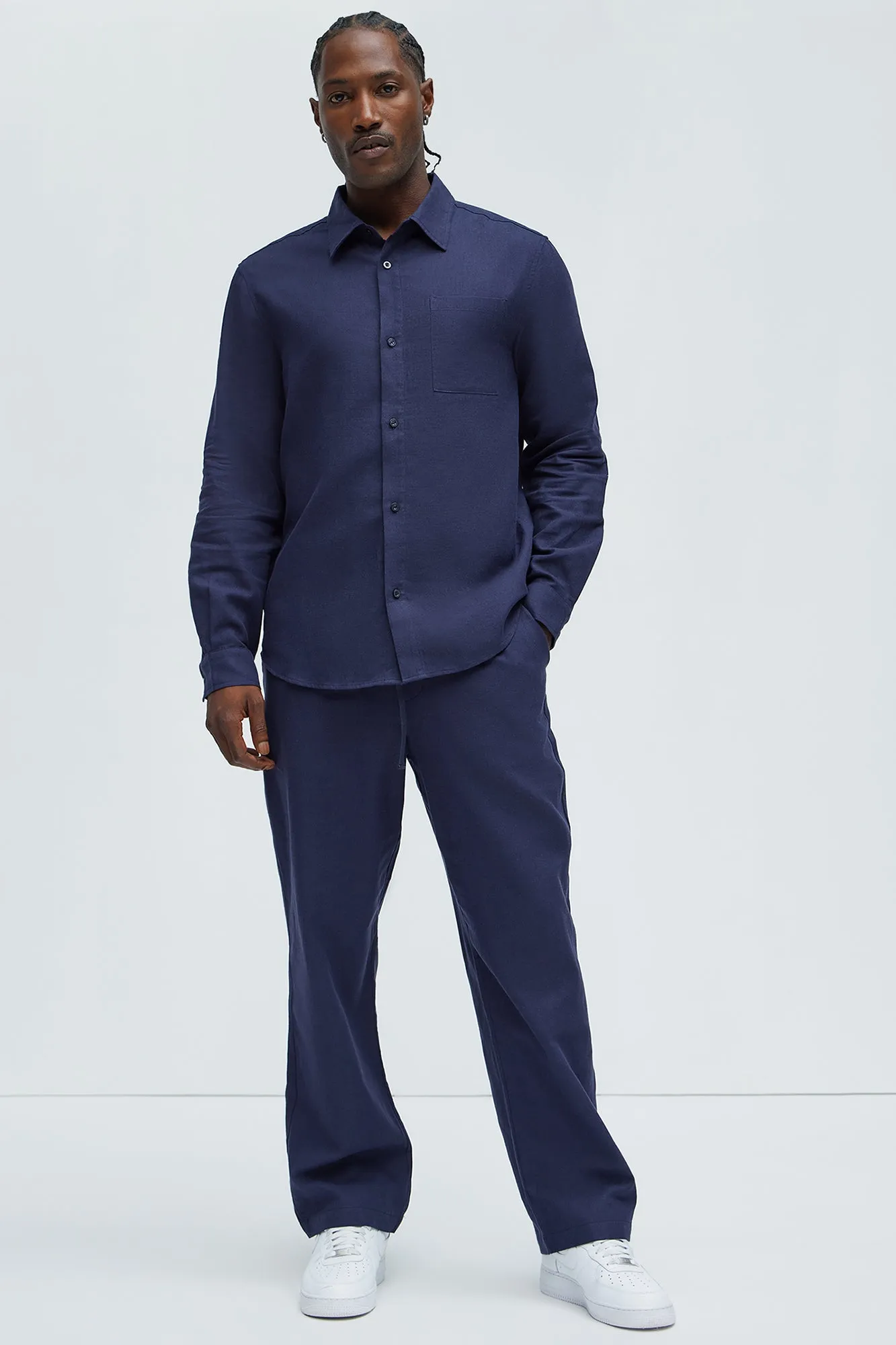 Bahamas Linen Long Sleeve Shirt - Navy
