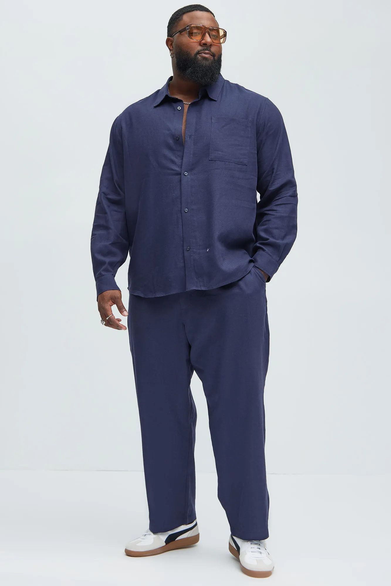 Bahamas Linen Long Sleeve Shirt - Navy