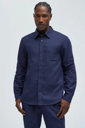 Bahamas Linen Long Sleeve Shirt - Navy