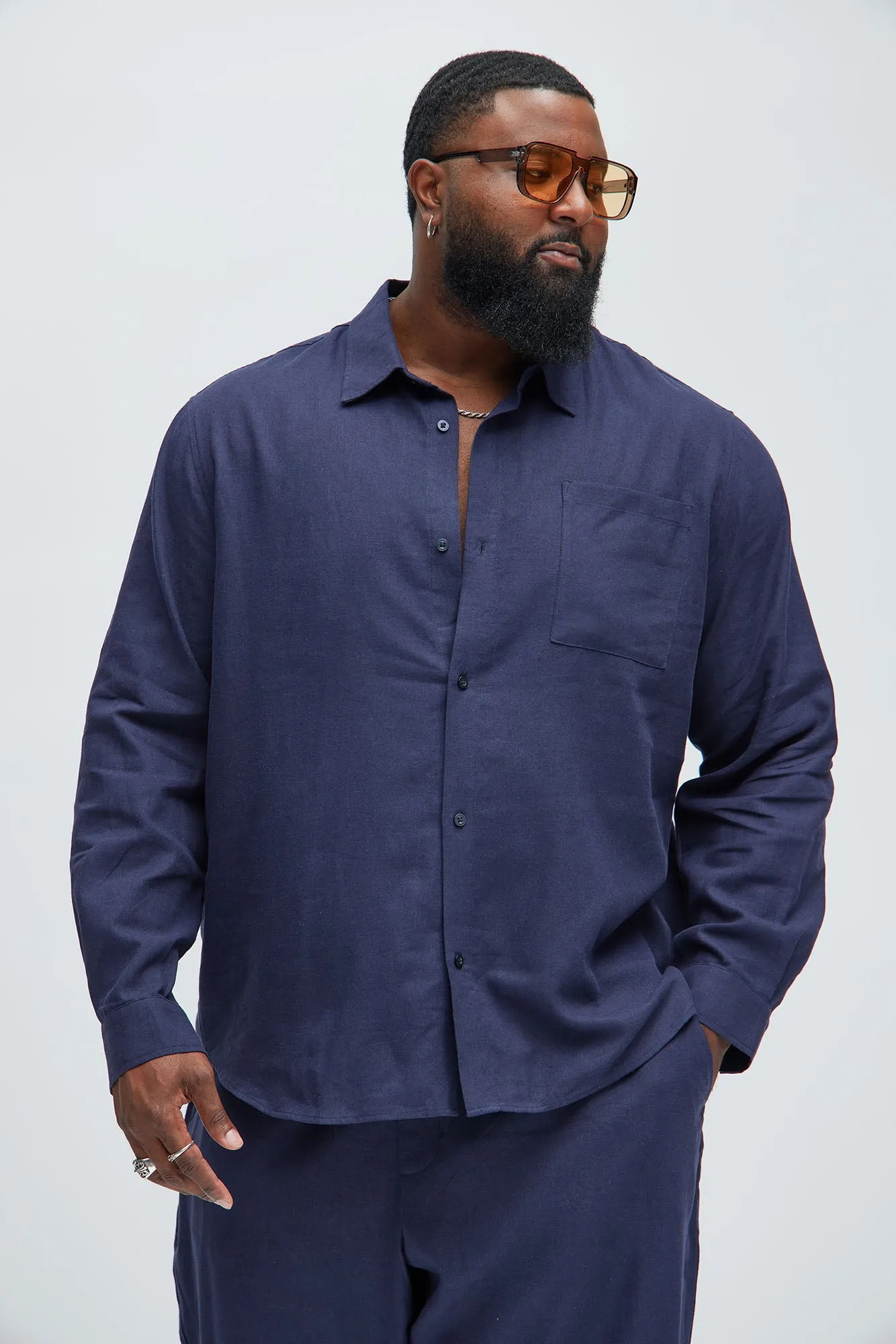 Bahamas Linen Long Sleeve Shirt - Navy