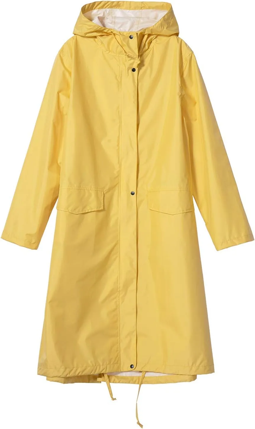 Freesmily Womens Stylish Long Raincoat Rain Jacket with Hood Zipper Button and Pockets Muti Colors Polka Dots