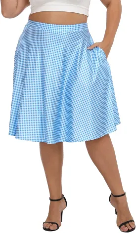 HDE Womens Plus Size Midi Skater Skirt High Waist Knee Length Skirt with Pockets