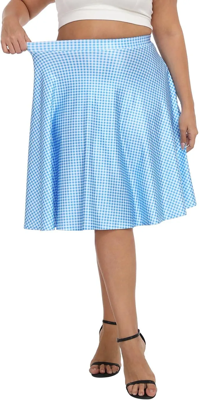 HDE Womens Plus Size Midi Skater Skirt High Waist Knee Length Skirt with Pockets