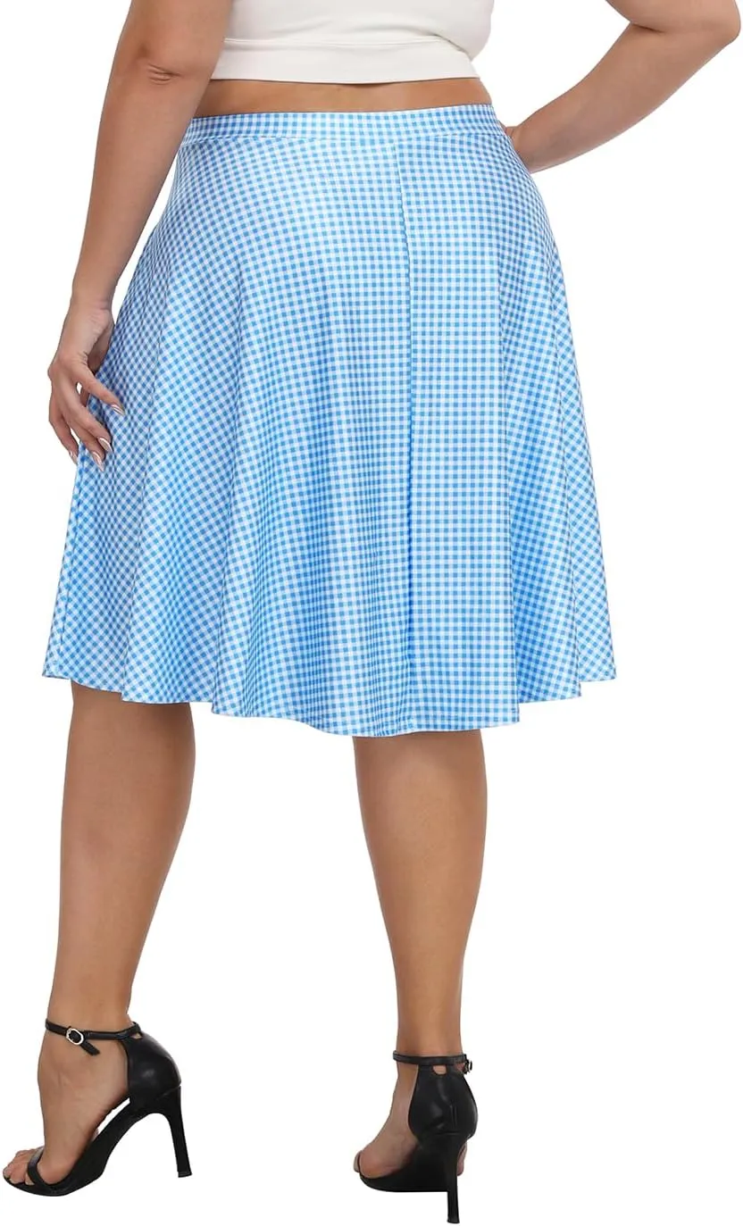 HDE Womens Plus Size Midi Skater Skirt High Waist Knee Length Skirt with Pockets