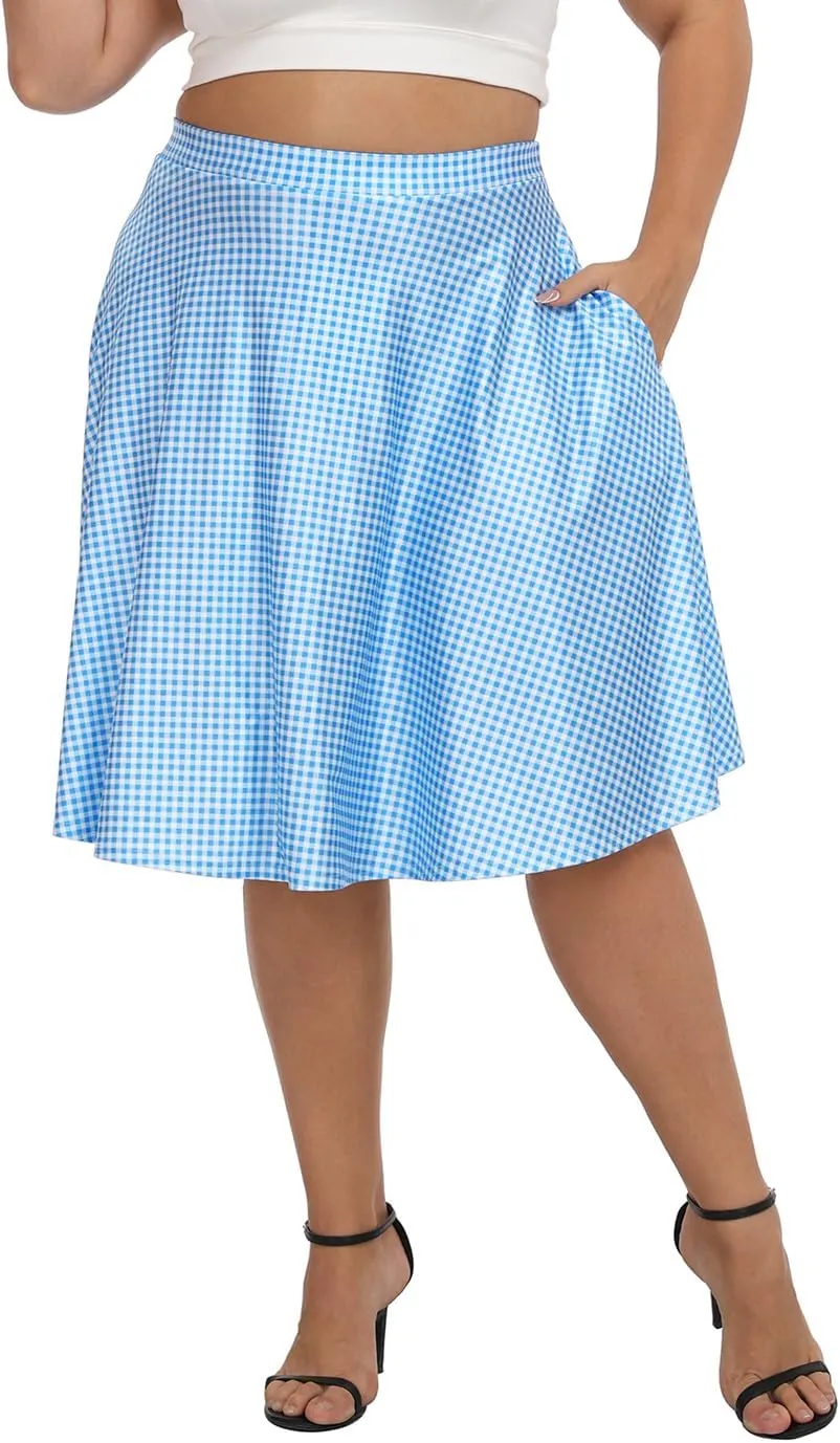 HDE Womens Plus Size Midi Skater Skirt High Waist Knee Length Skirt with Pockets
