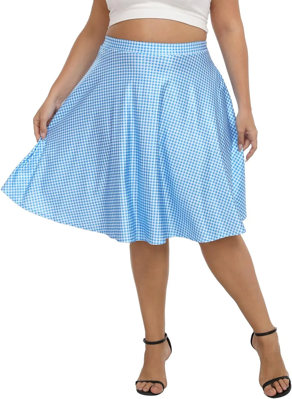 HDE Womens Plus Size Midi Skater Skirt High Waist Knee Length Skirt with Pockets