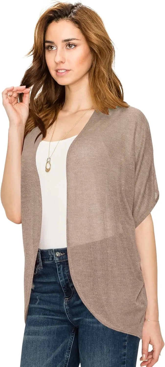 Lock and Love Kimono Style Women's Short Sleeve Open-Front Batwing Cardigan Loose fit