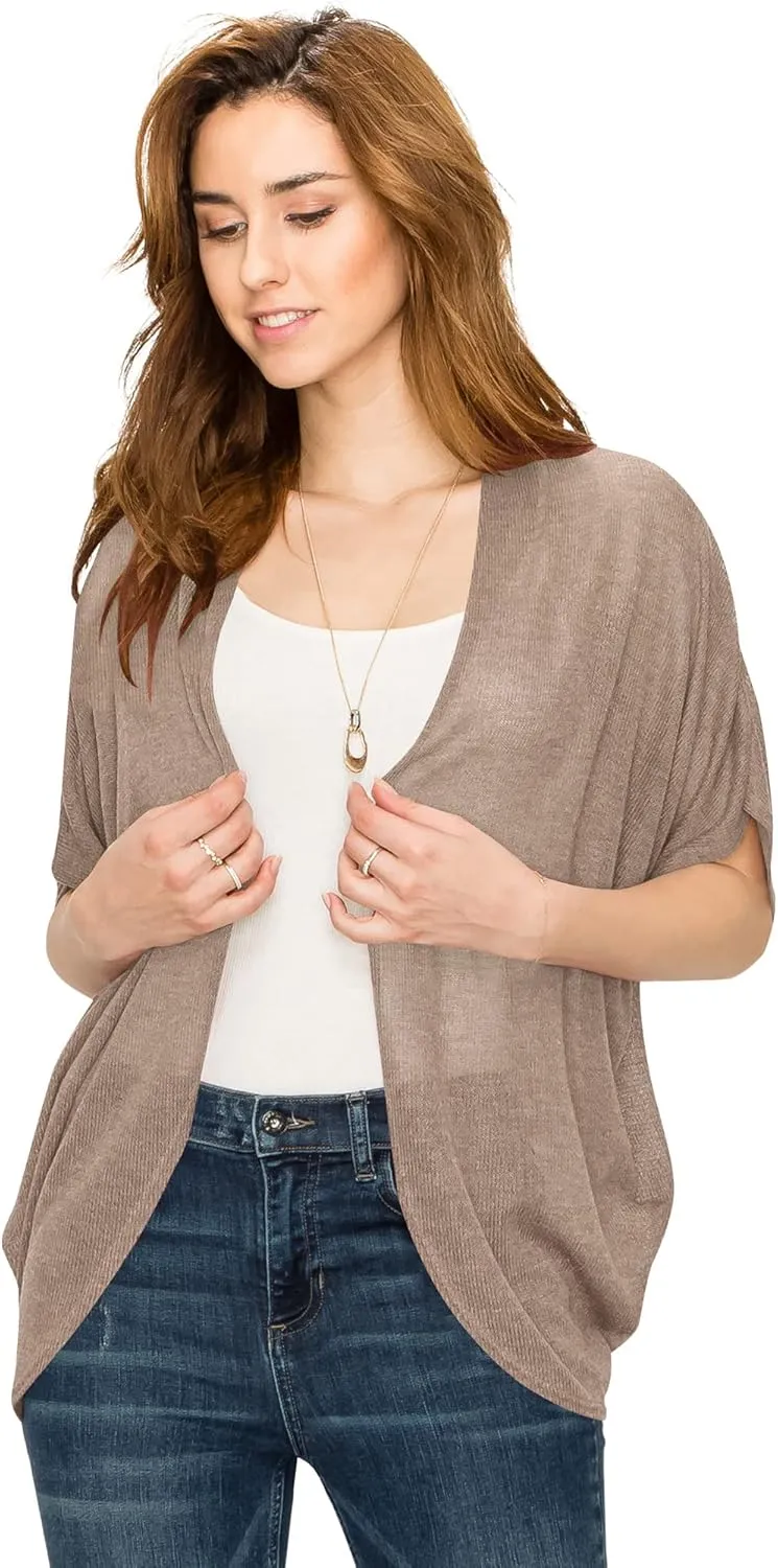 Lock and Love Kimono Style Women's Short Sleeve Open-Front Batwing Cardigan Loose fit