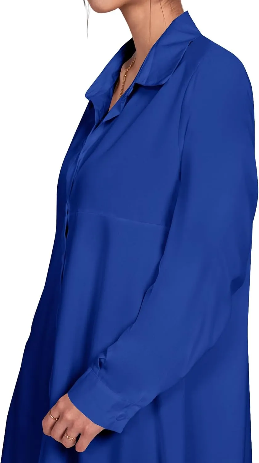 LYANER Women's Collar Button Down Flowy High Low Hem Long Sleeve Blouse Shirt Top