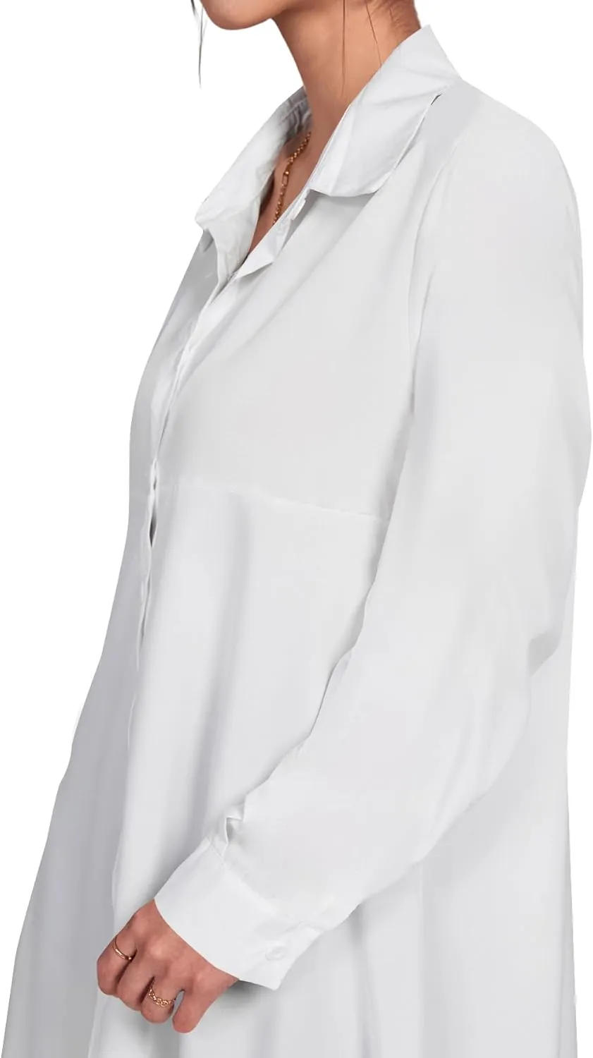 LYANER Women's Collar Button Down Flowy High Low Hem Long Sleeve Blouse Shirt Top