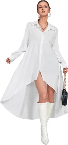 LYANER Women's Collar Button Down Flowy High Low Hem Long Sleeve Blouse Shirt Top