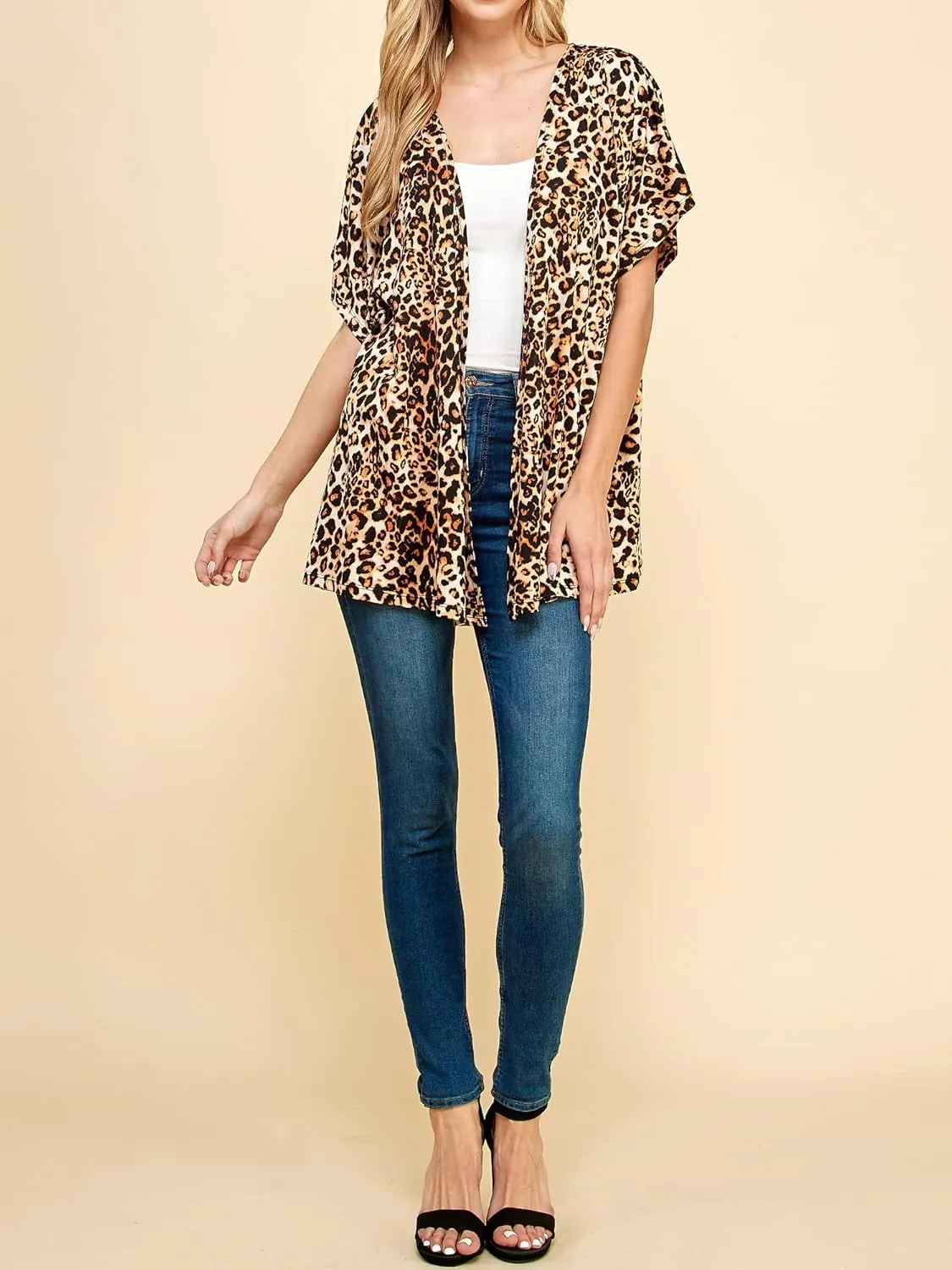 Made By Johnny Women's Kimono Style Short Sleeve Dolman Cardigan - Lightweight Open Front Summer Cover-Up