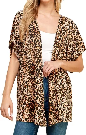 Made By Johnny Women's Kimono Style Short Sleeve Dolman Cardigan - Lightweight Open Front Summer Cover-Up