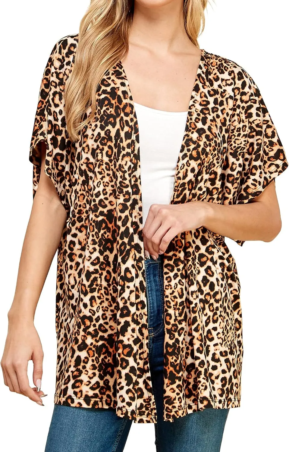 Made By Johnny Women's Kimono Style Short Sleeve Dolman Cardigan - Lightweight Open Front Summer Cover-Up
