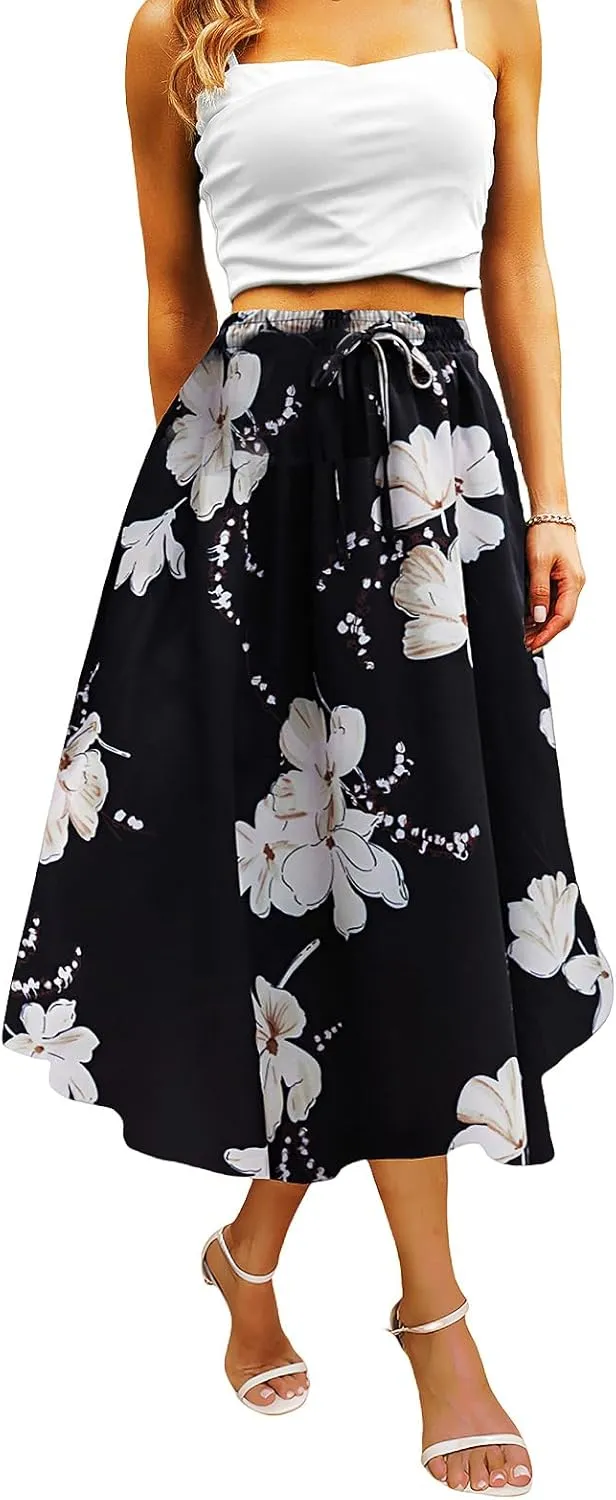 Maxi Skirts for Women with Pockets Long Midi Length Casual Skirt for Beach Party Holiday