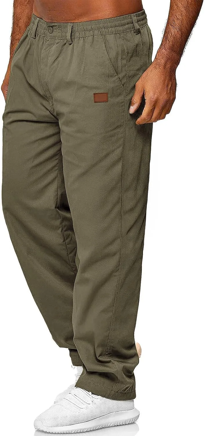 Mens Casual Jogger Pants Elastic Chino Pants Classic Fit Lightweight Comfy Hiking Cargo Pants