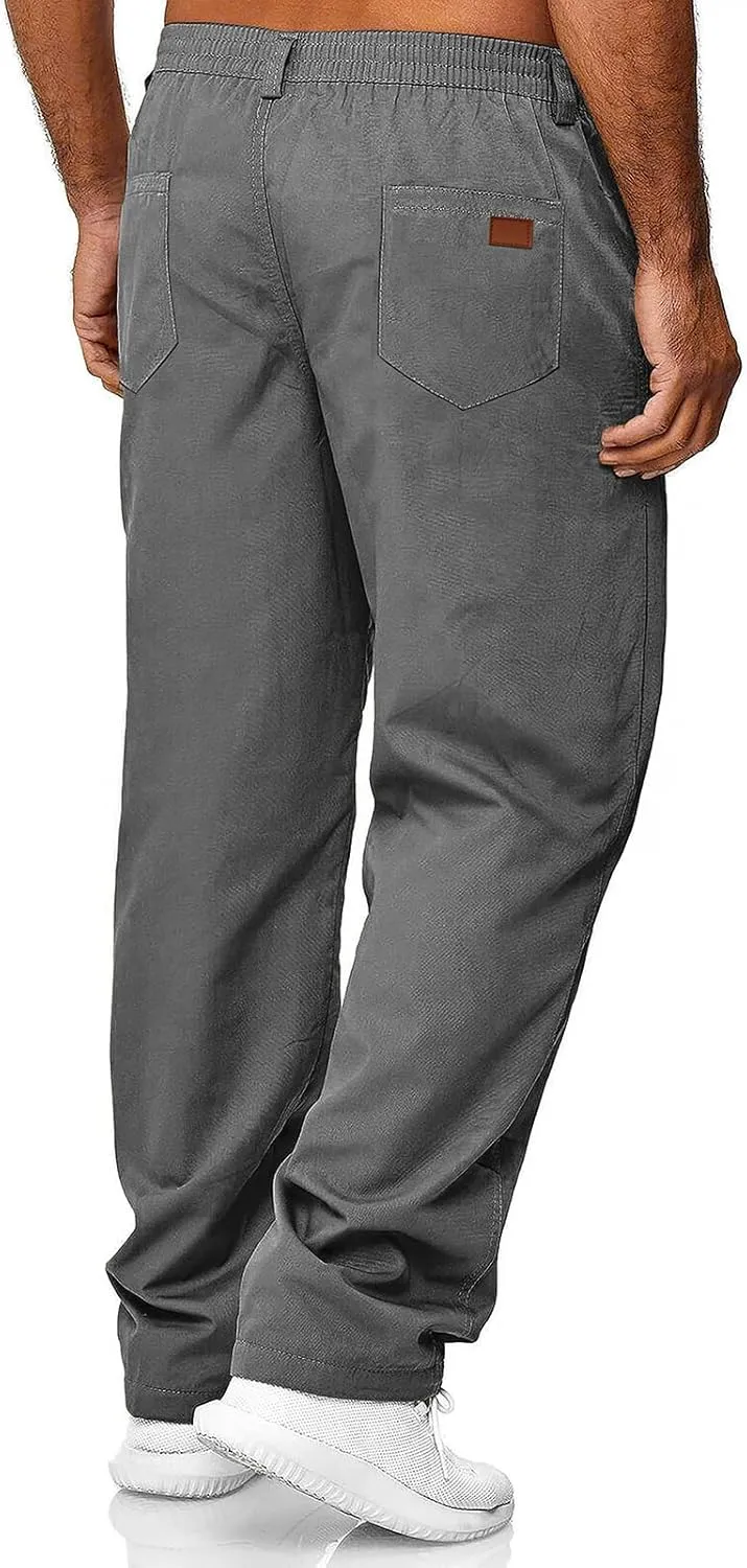 Mens Casual Jogger Pants Elastic Chino Pants Classic Fit Lightweight Comfy Hiking Cargo Pants