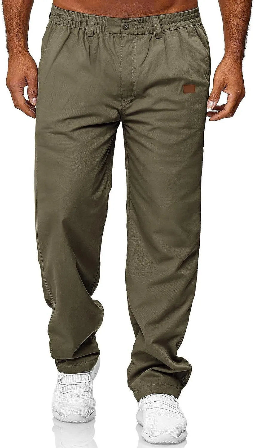 Mens Casual Jogger Pants Elastic Chino Pants Classic Fit Lightweight Comfy Hiking Cargo Pants