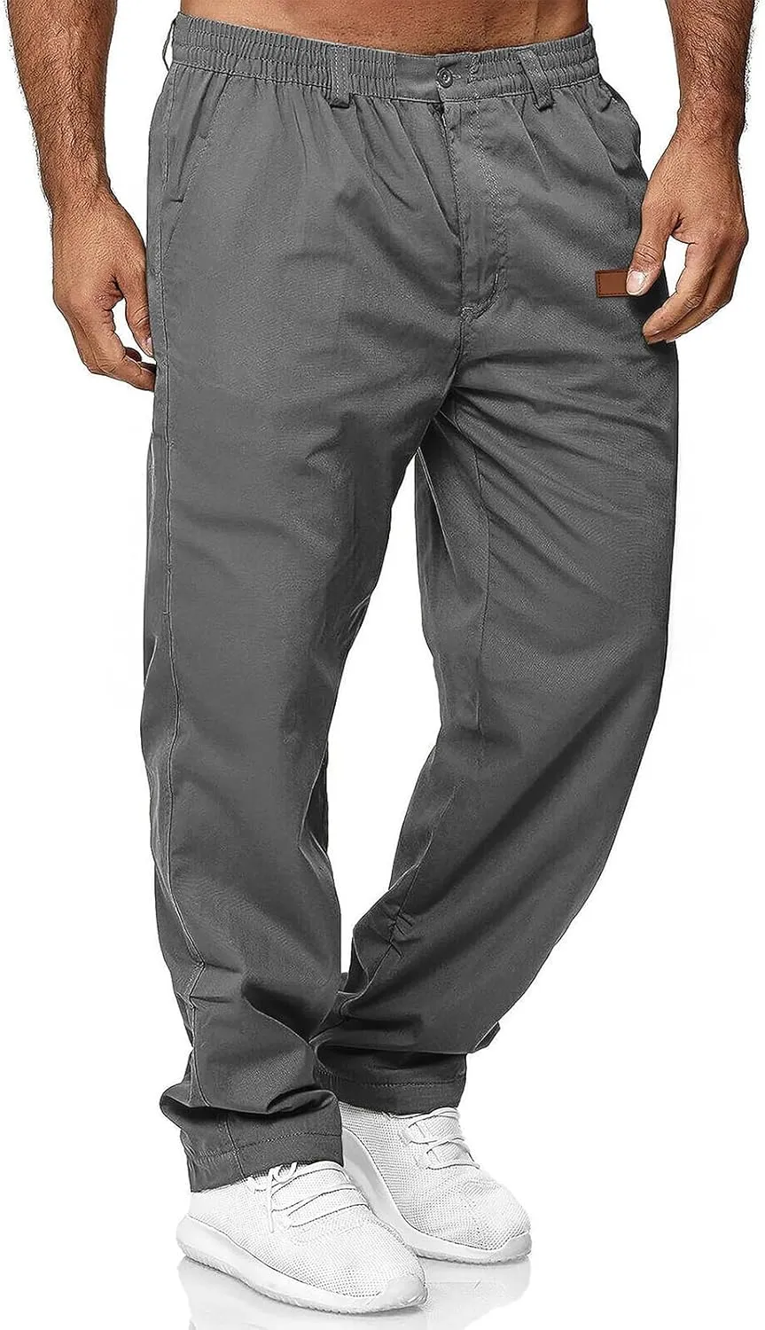 Mens Casual Jogger Pants Elastic Chino Pants Classic Fit Lightweight Comfy Hiking Cargo Pants
