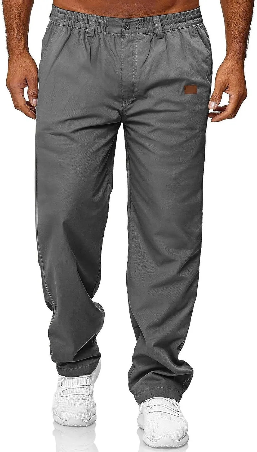 Mens Casual Jogger Pants Elastic Chino Pants Classic Fit Lightweight Comfy Hiking Cargo Pants