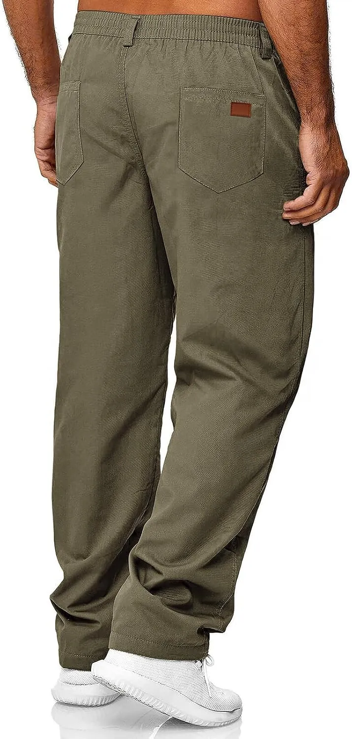 Mens Casual Jogger Pants Elastic Chino Pants Classic Fit Lightweight Comfy Hiking Cargo Pants
