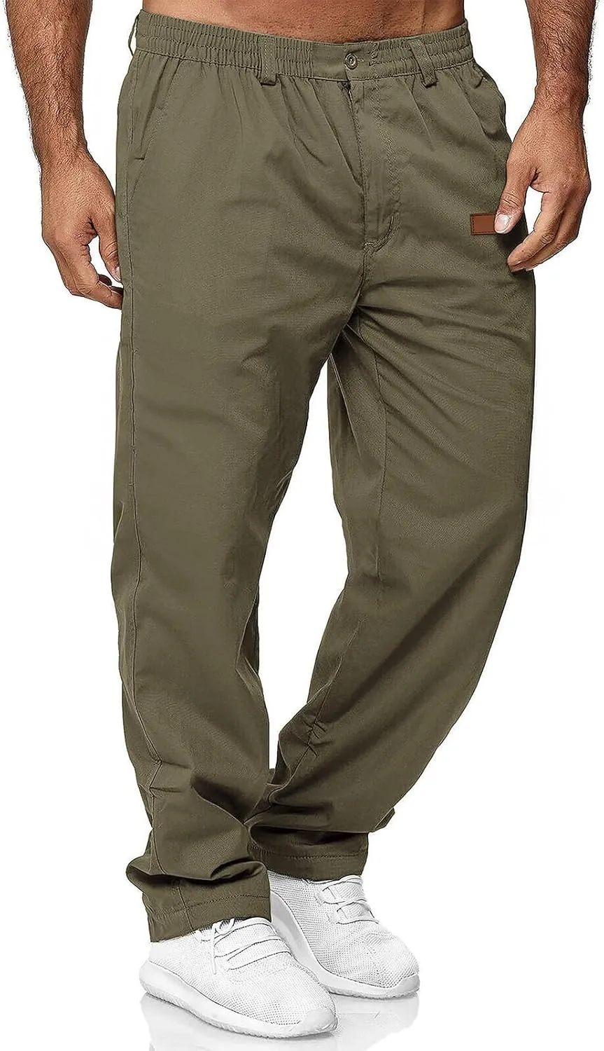 Mens Casual Jogger Pants Elastic Chino Pants Classic Fit Lightweight Comfy Hiking Cargo Pants