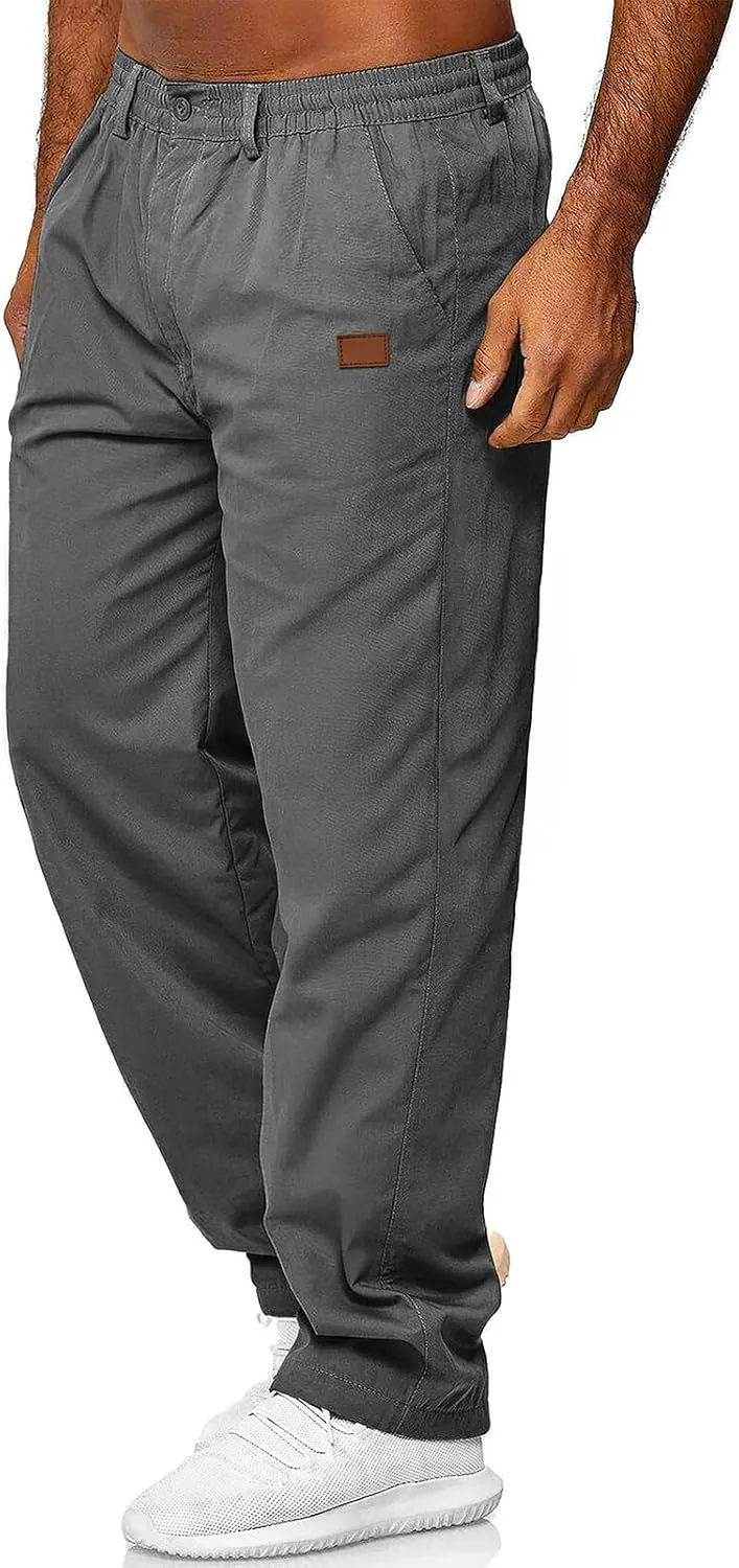 Mens Casual Jogger Pants Elastic Chino Pants Classic Fit Lightweight Comfy Hiking Cargo Pants