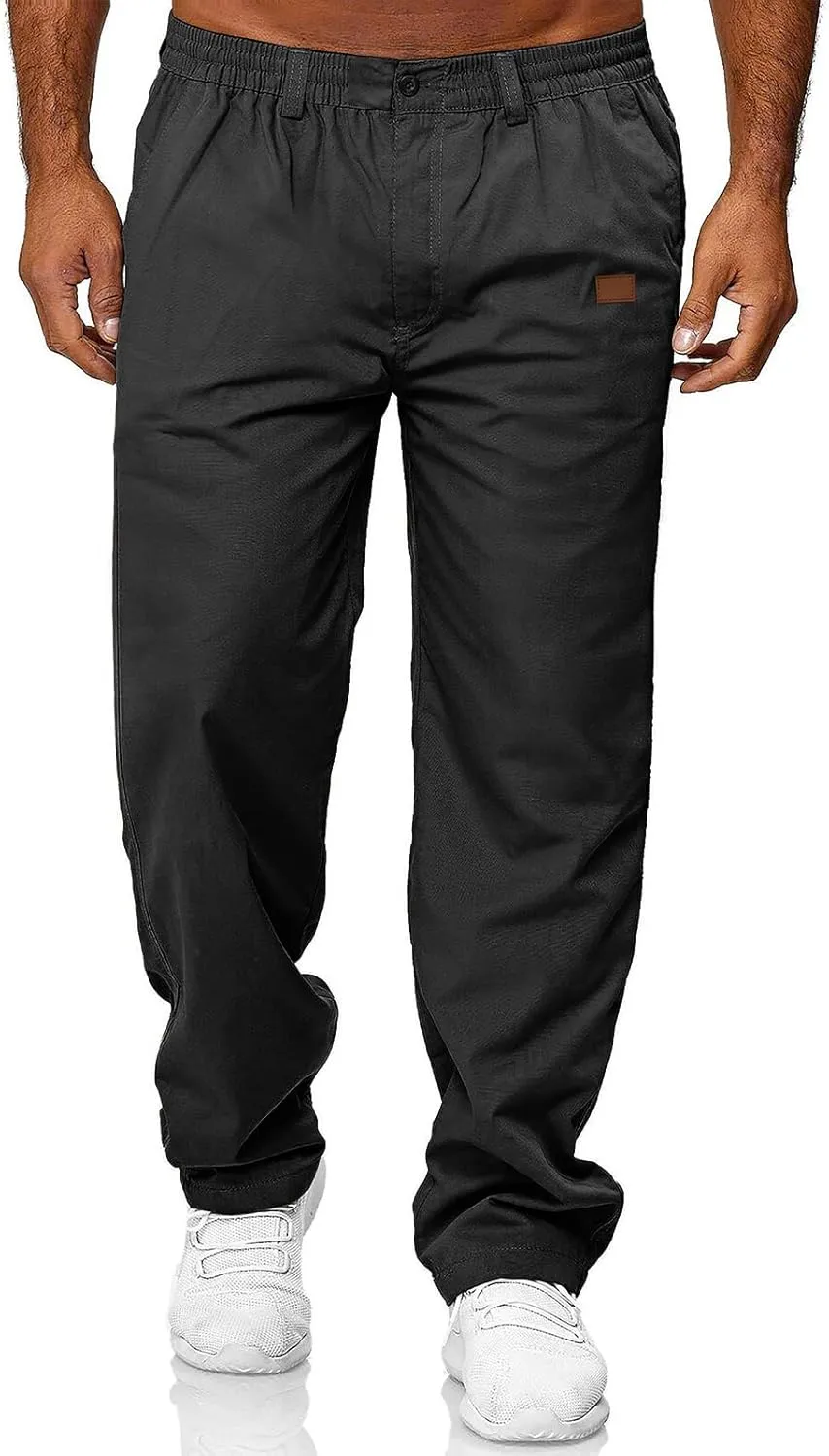 Mens Casual Jogger Pants Elastic Chino Pants Classic Fit Lightweight Comfy Hiking Cargo Pants