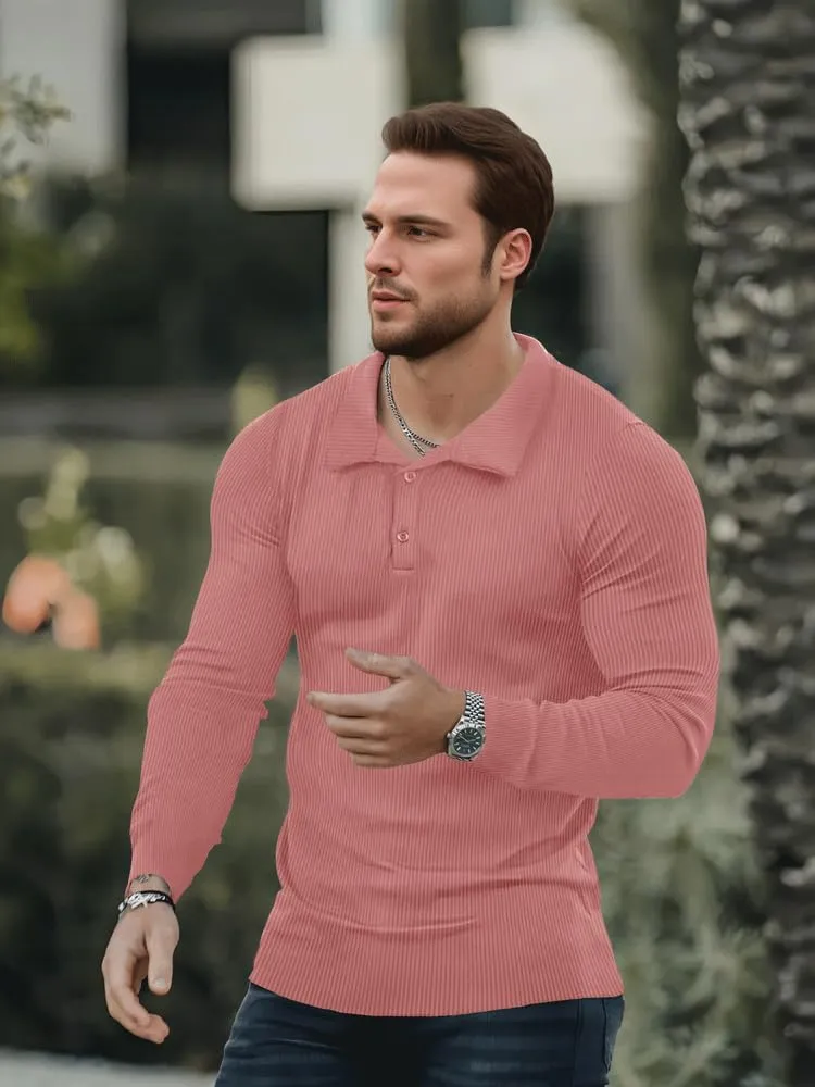 Men's Muscle Slim Fit Polo Shirts Long&Short Sleeve Stretch T-Shirts Casual Stylish Tee for Golf Workout
