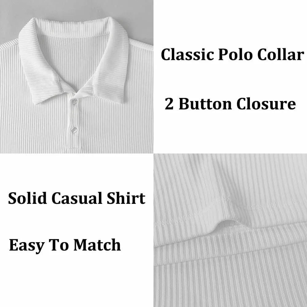 Men's Muscle Slim Fit Polo Shirts Long&Short Sleeve Stretch T-Shirts Casual Stylish Tee for Golf Workout
