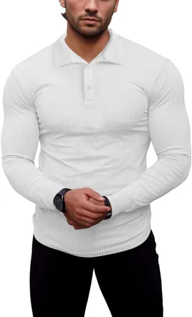 Men's Muscle Slim Fit Polo Shirts Long&Short Sleeve Stretch T-Shirts Casual Stylish Tee for Golf Workout