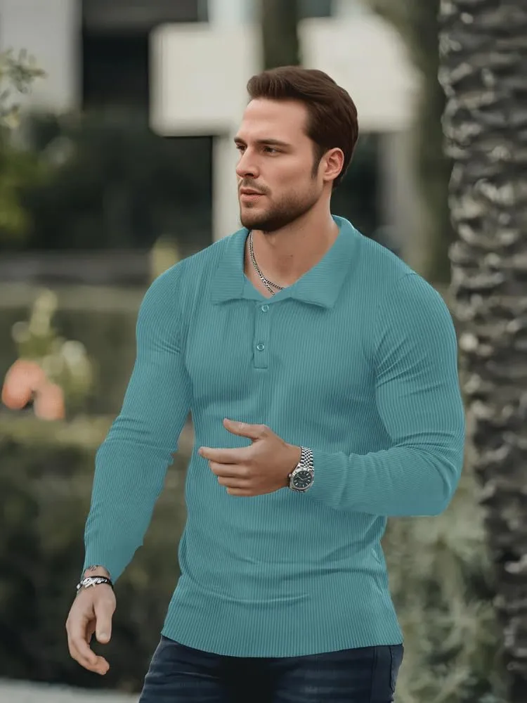 Men's Muscle Slim Fit Polo Shirts Long&Short Sleeve Stretch T-Shirts Casual Stylish Tee for Golf Workout