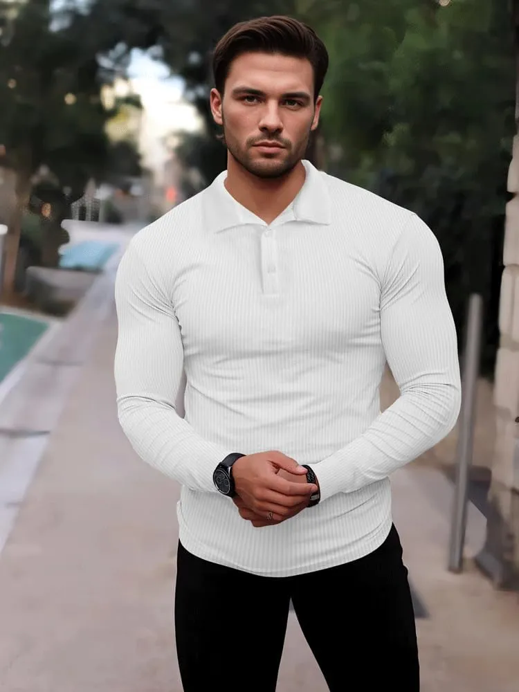 Men's Muscle Slim Fit Polo Shirts Long&Short Sleeve Stretch T-Shirts Casual Stylish Tee for Golf Workout