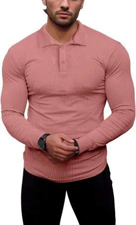 Men's Muscle Slim Fit Polo Shirts Long&Short Sleeve Stretch T-Shirts Casual Stylish Tee for Golf Workout