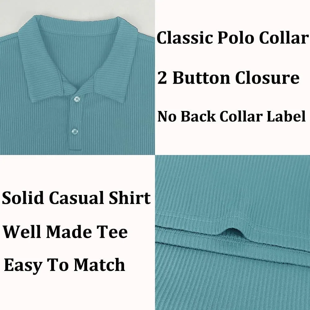 Men's Muscle Slim Fit Polo Shirts Long&Short Sleeve Stretch T-Shirts Casual Stylish Tee for Golf Workout