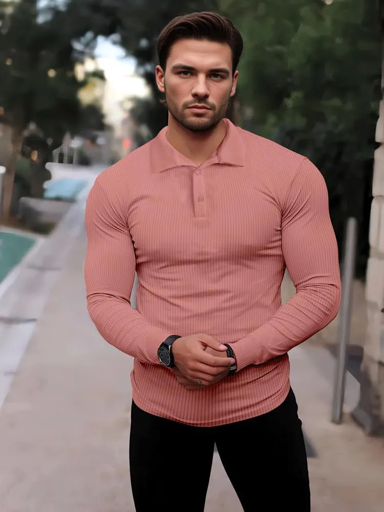 Men's Muscle Slim Fit Polo Shirts Long&Short Sleeve Stretch T-Shirts Casual Stylish Tee for Golf Workout