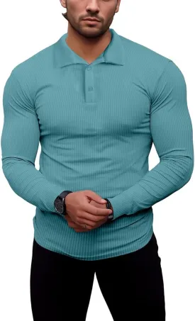 Men's Muscle Slim Fit Polo Shirts Long&Short Sleeve Stretch T-Shirts Casual Stylish Tee for Golf Workout