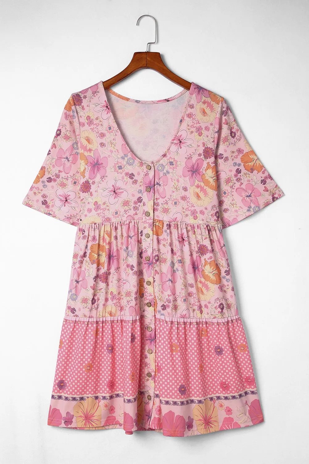 Multicolor Hibiscus Floral Print Ruffle Short Dress