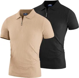 Muscle Polo Shirts for Men Slim Fit Textured Knit Polo Shirts Short Sleeve Mens Collared Shirts Casual Stylish